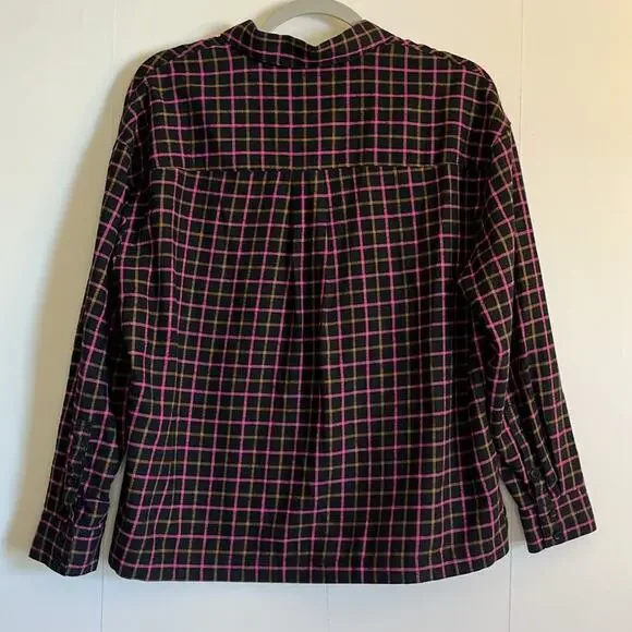 Madewell Flannel Westlake Shirt Size S Stoppard Plaid Pink Black Brown Boxy - Picture 2 of 6